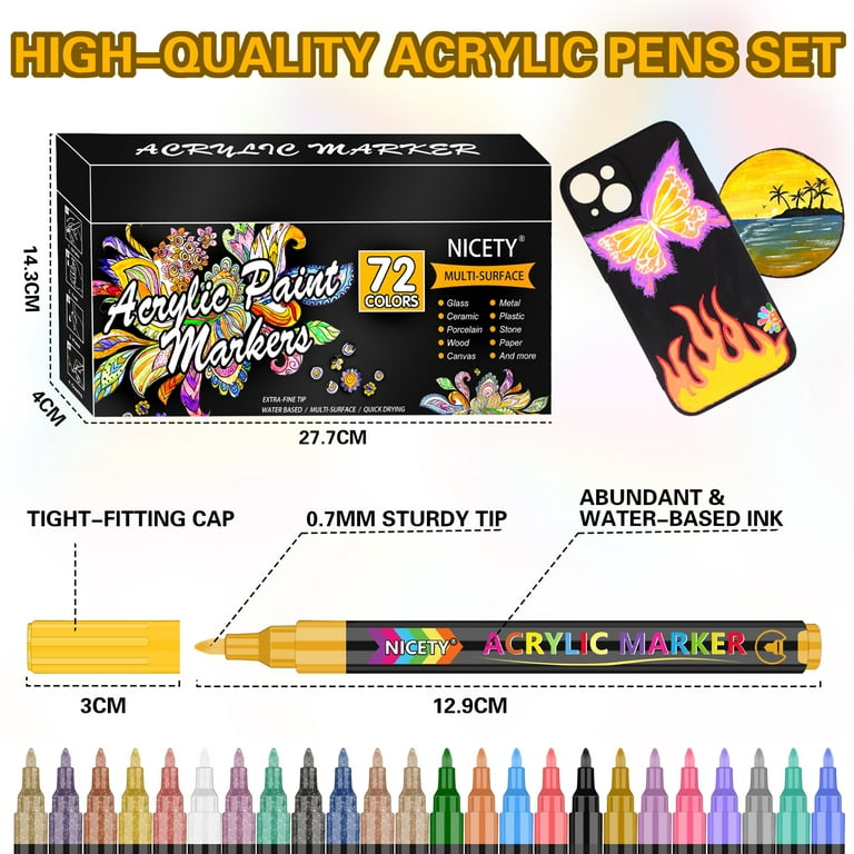 Gunsamg Art Acrylic Paint Markers, 72 Color, for Rock, Glass, Wood, Canvas, Stone, Great Gift Idea for Kids, Adult