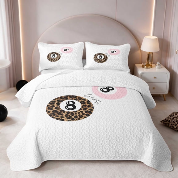 Erosebridal Billiard Twin Quilt Set Pink Twin Coverlet Set, Pink White 2pcs 1 Bedspread and 1 Pillowcase