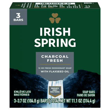 Irish Spring Bar Soap for Adult Men, Charcoal Fresh Mens Bar Soap, 3 Pack, 3.2 Oz Soap Bars