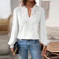 thumbnail image 2 of HAJWOH Womens Tops Dot Boho Long Sleeve Shirts V Neck Casual Chiffon Blouses Flowy Lace Hem Cute Clothing Trendy 2026, 2 of 6