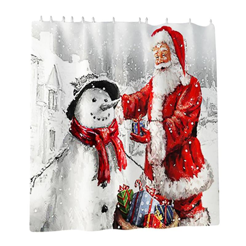 72/79" Waterproof Polyester Fabric Shower Curtain & Hooks Lovely Santa Claus LB 