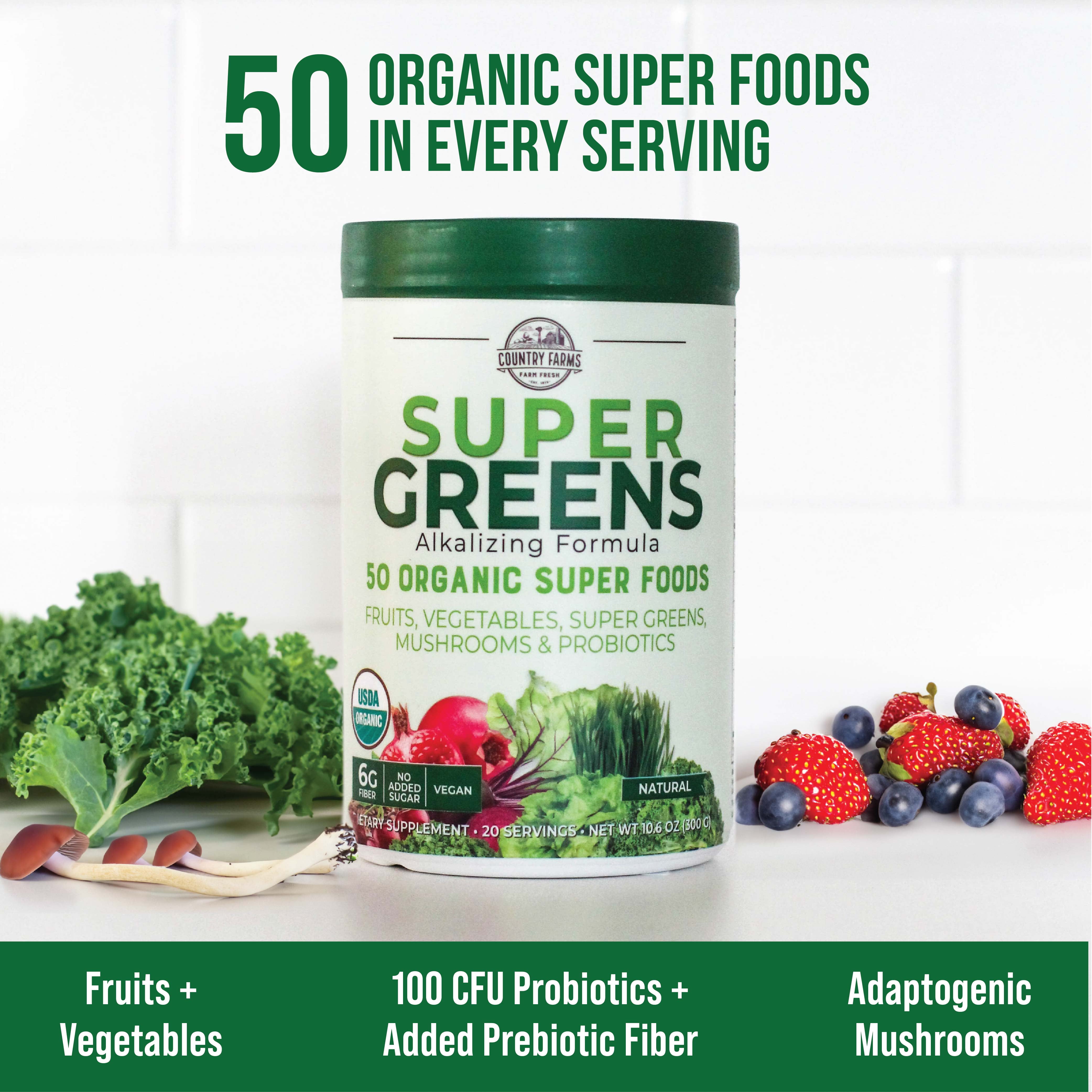 Country Farms Super Greens, Alkalizing Formula, Unflavored, 10.6 oz (300 g)