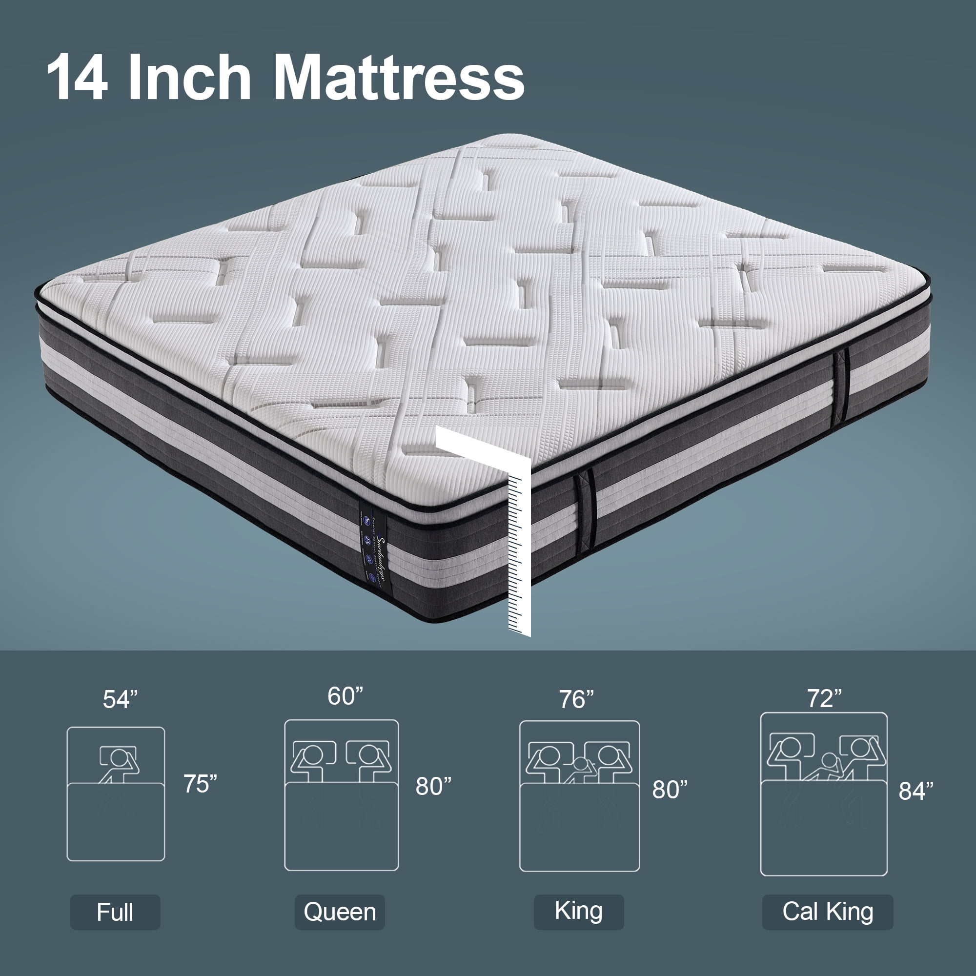 Surlunkeys 14 inch Full Size Hybrid Mattress in a Box, Cooling Gel Memory Foam Mattress, Medium Firm