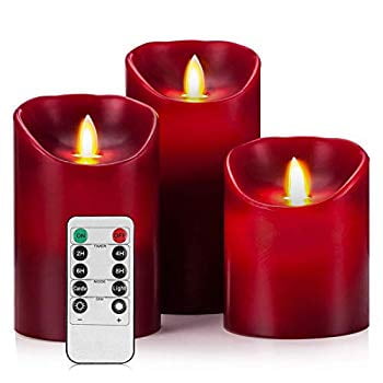 wax pillar flameless flickering drip burgundy timer candles candle function motion remote hour less led inch