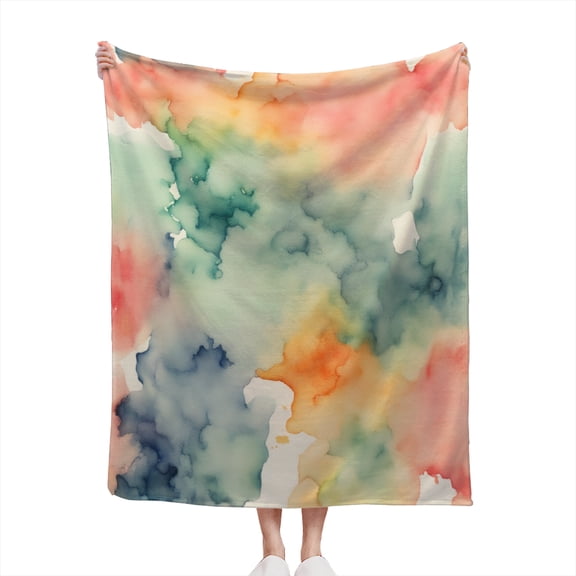 Decorative Accent Throw Blanket for Couch Sofa Bed – Soft Flannel Blanket for Bedroom Living Room Watercolor Multicolored Abstract Paint Splash Pattern Print Design