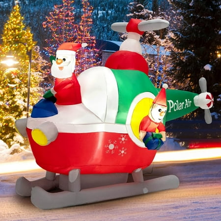 Tangkula 6 Ft Inflatable Santa Claus Flying A Helicopter With Led Lights &Amp; Air Blower, Blow Up Yard Decoration, Inflates Christmas Decoration With Ropes &Amp; Stakes, Outdoor Inflatable Decorations