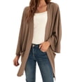 thumbnail image 2 of Grace Karin Women's Open Front Cardigan Oversized Waffle Knit Long Batwing Sleeve Sweaters with Pockets,Light Coffee, 2 of 7