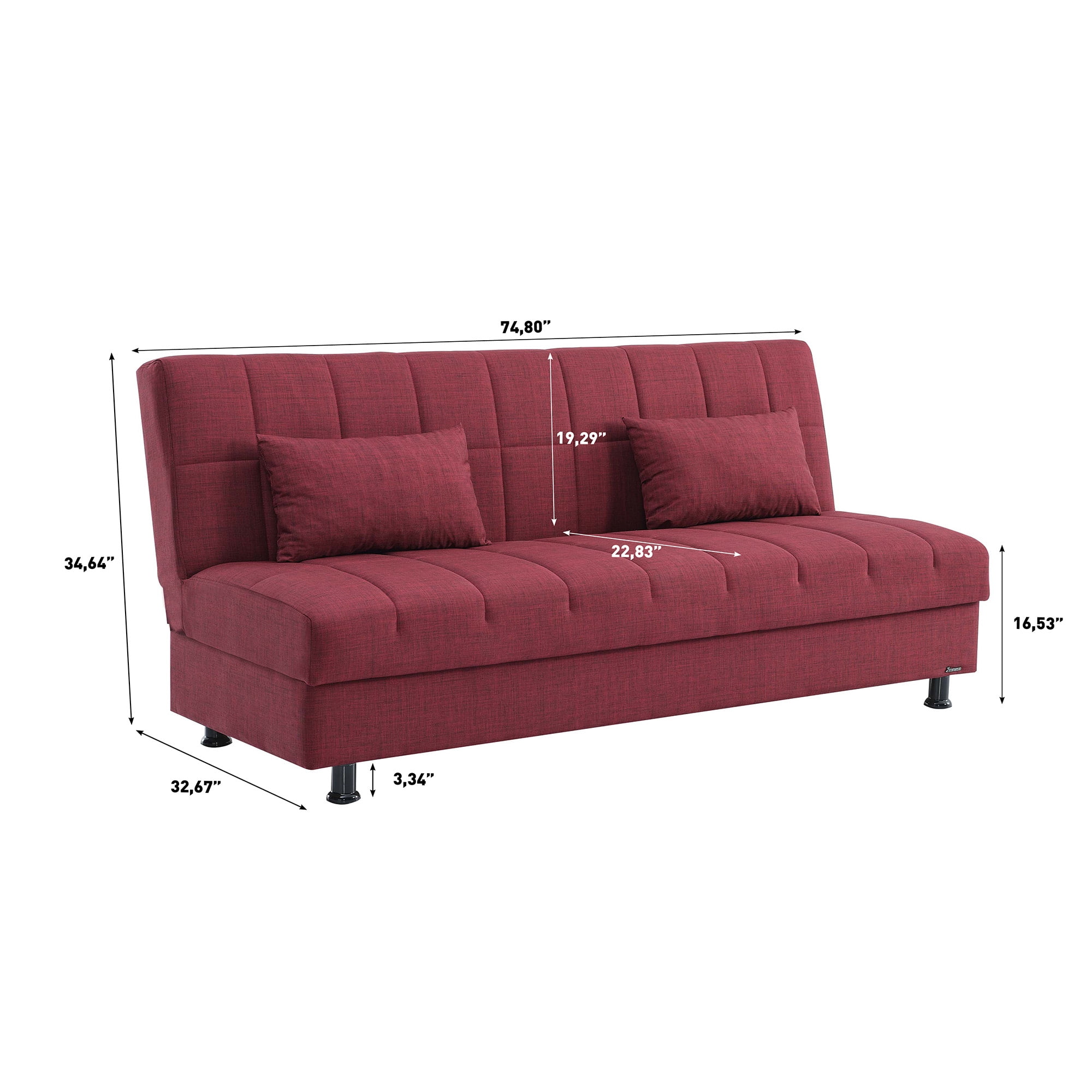 Ottomanson 75" Convertible Sofa Couch for Living Room, Chenille Modern Sofa Bed with Storage, Burgundy