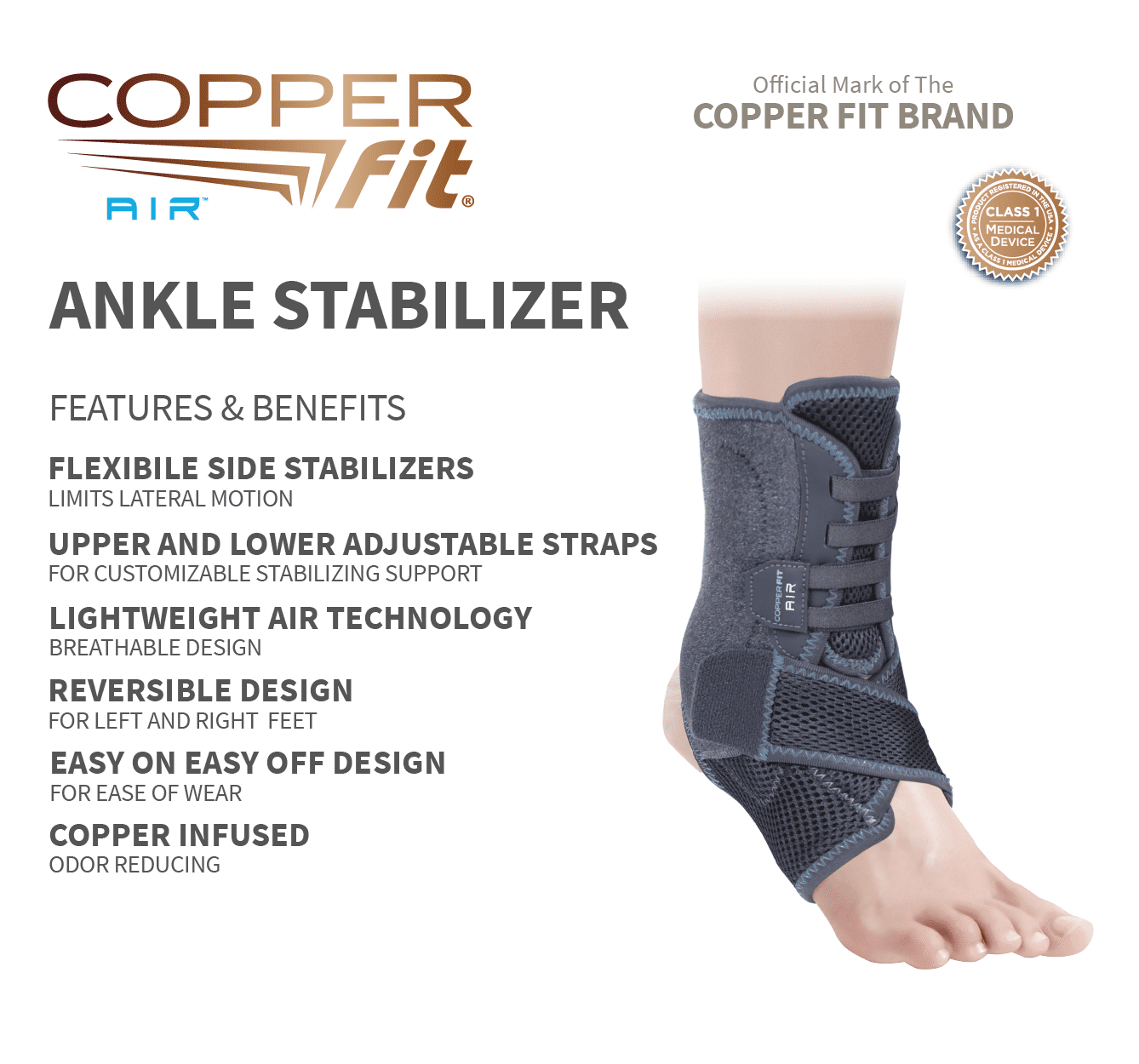 Copper Fit Adjustable Compression Ankle Stabilizer for Support and Pain Relief