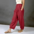 thumbnail image 2 of YOIAVIAOY Linen Pants for Women Summer Wide Leg Cotton Lounge Trousers Tapered Spring Boho Beach Vacation Pants Red S, 2 of 6