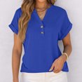 thumbnail image 4 of ​Blusas Casuales De Mujer Bonitas, Blusas Bonitas Short Sleeve Blouses For Women Button Down Shirts Cotton Up Shirt Dress Dresses Summer 2025 Womens Casual Black Outfits Blue, 4 of 5