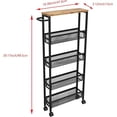 thumbnail image 3 of Seamika 5-Tier Slim Rolling Cart with Wooden Tabletop,Mobile Metal Utility Storage Cart,Slide Out Narrow Cart for Tight Spaces on Bathroom Kitchen Laundry Room Bedroom Apartments Dormitory,Black, 3 of 7
