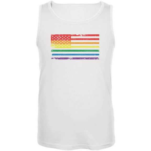 LGBT American Flag Distressed White Adult Tank Top