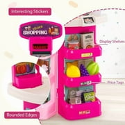 Supermarket Playset for Kids with Shopping Cart,76 Pices Pink, Pretend Play Grocery Store for Toddler +3 Year, Mundo Toys