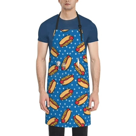 

Tebeau Hot Dog 1 Print Waterproof Cooking Aprons Adjustable Bib Soft Chef Apron with 2 Pockets for Men Women