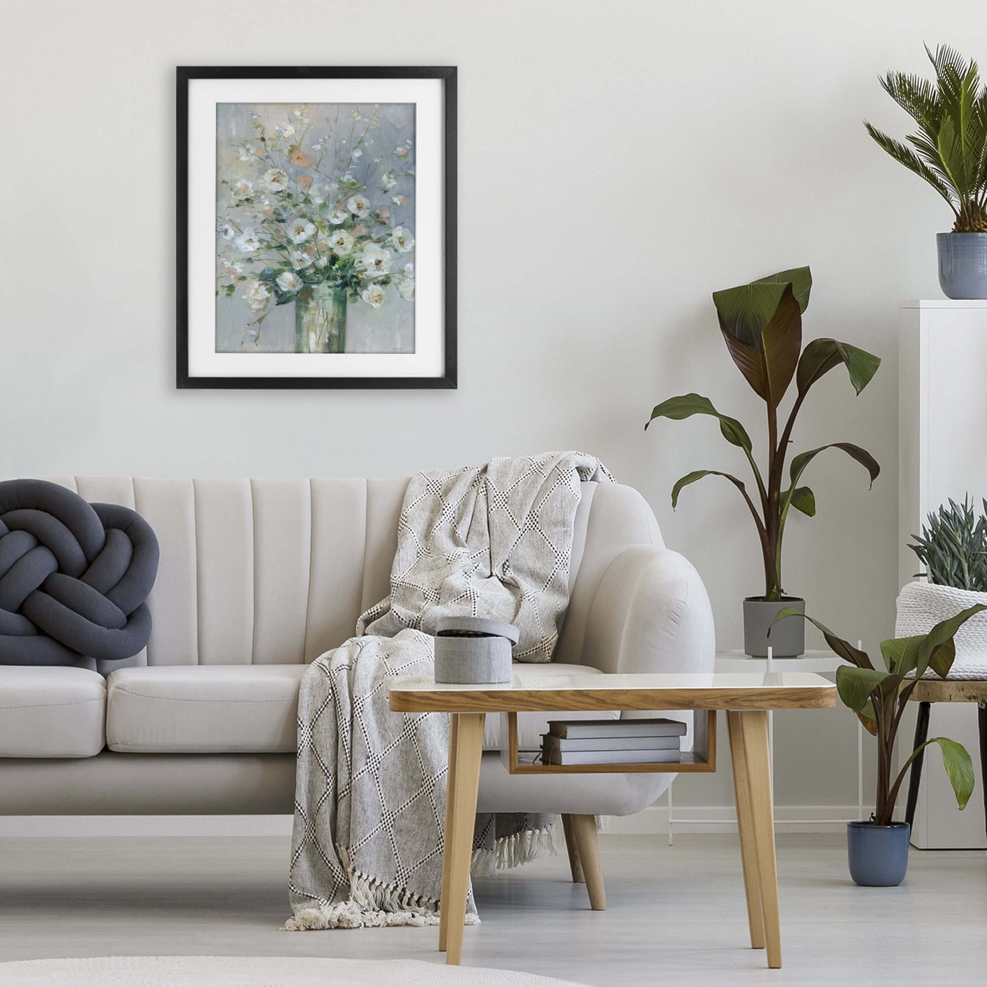 Stupell Industries Delicate White Blossoms Impression Black Framed Print Under Glass, design by Sally Swatland