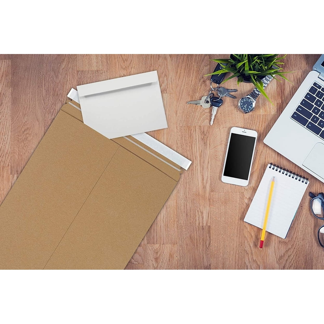 10 Pack Natural Brown Paperboard Rigid Mailers 12.75" x 15" Self-Seal Stay Flat Envelopes /w Pull-Tab Tear Strip