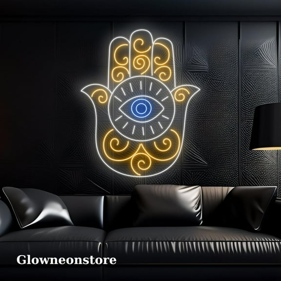Glowneon Hamesh Eye Line Neon Sign, Hamesh Eye Illuminati Led Light, Illuminati Bayern Decor Neon