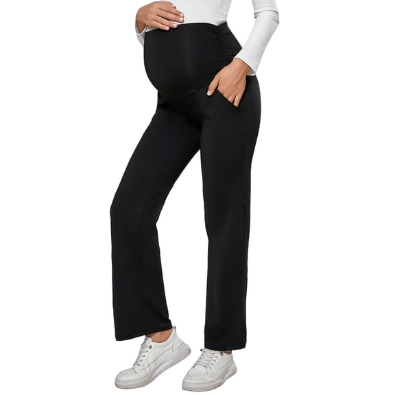 Maternity Leggings Maternity Flare Pants Over The Belly Work Pregnancy Trousers Stretchy Wide Leg Design With Pockets Maternity Clothes