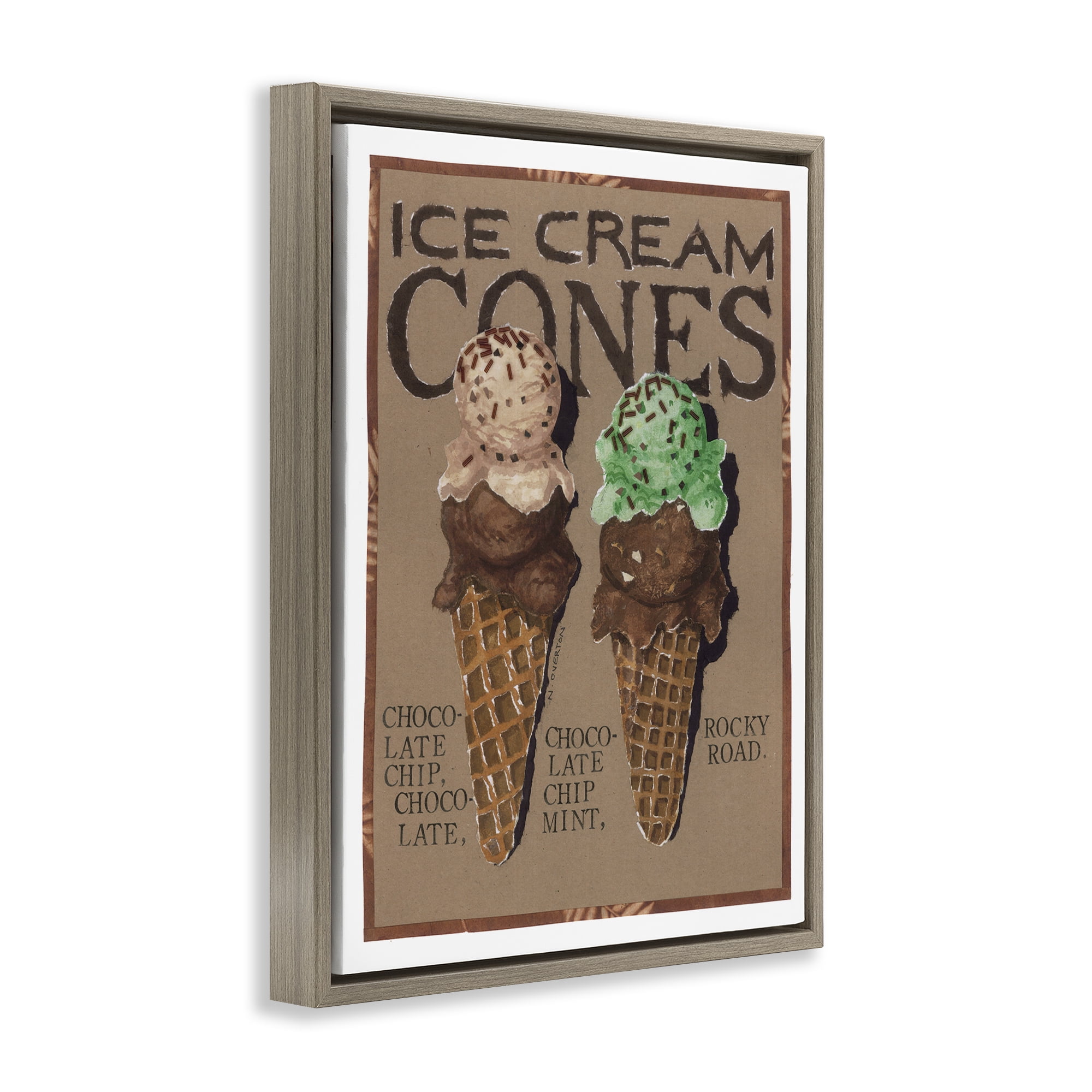 Stupell Industries Ice Cream Cones Food & Beverage Painting Brown Floater Framed Art Print Wall Art, 17 x 21