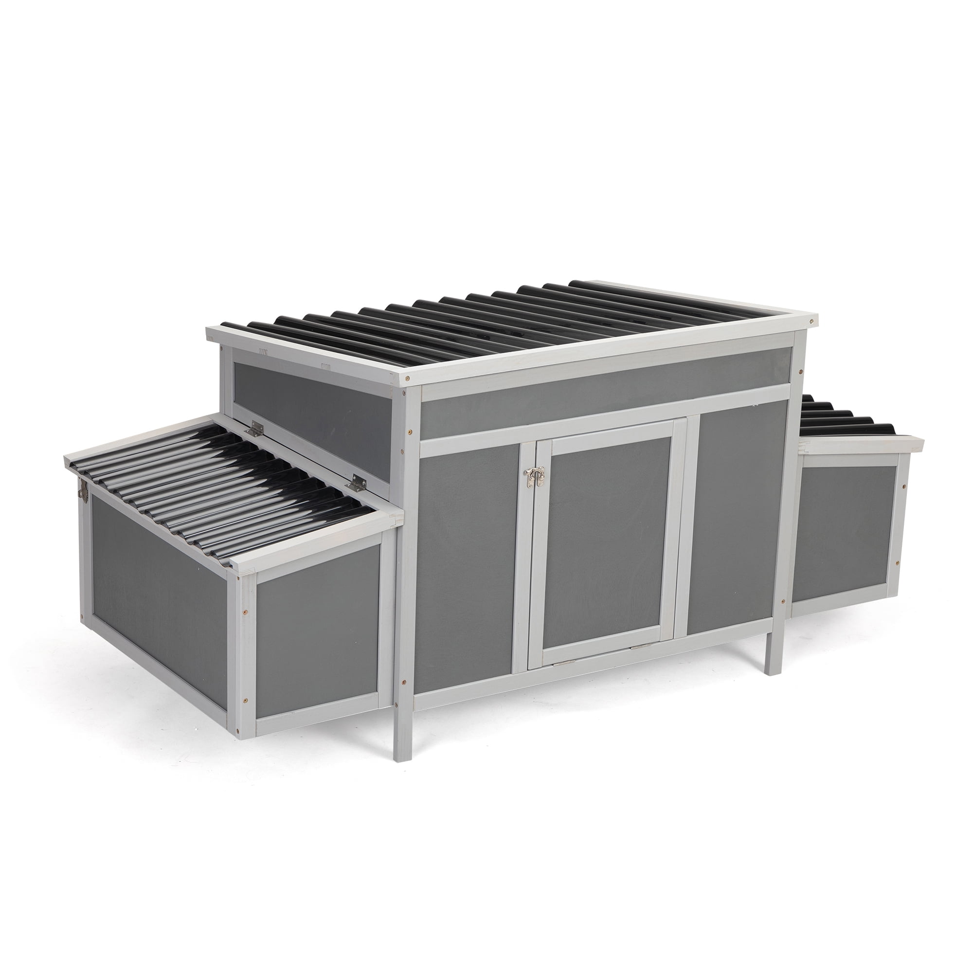 Pefilos 58" Wooden Rabbit Hutch Outdoor & Waterproof Guinea Pig Hutch with Egg Carton and Pull-Out Drawer, Gray Pefilos 58" Wooden Rabbit Hutch Outdoor & Waterproof Guinea Pig Hutch with Egg Carton and Pull-Out Drawer, Gray