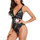 thumbnail image 3 of Traje de baño de una pieza para mujer, traje de baño estampado sin espalda, bikini, traje de baño para fiestas en la piscina en la playa, flor negra y rosa L, 3 of 5