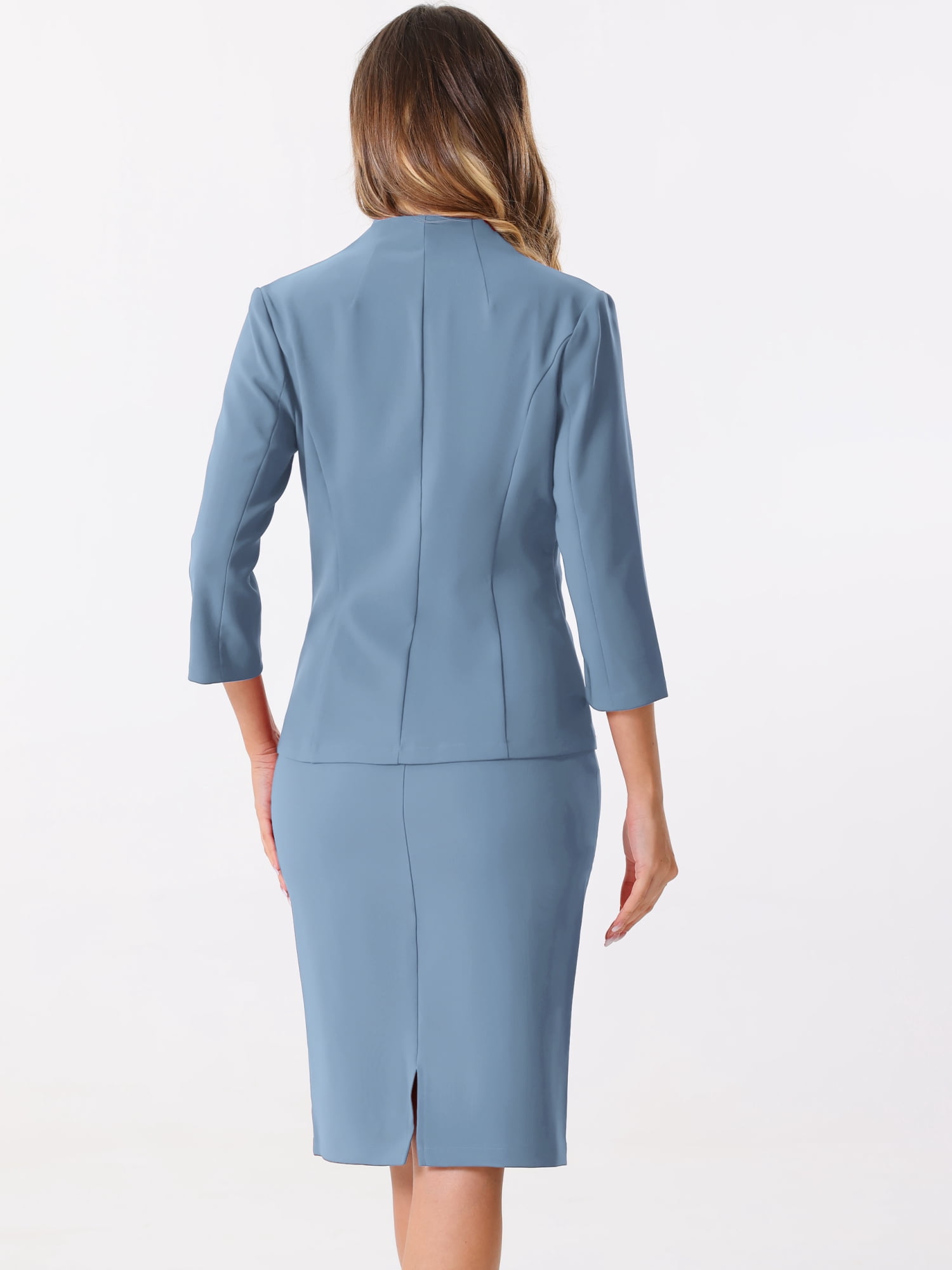 DARING DIVA 2Pcs Women's Office Work Outfit Business Skirt Suit Set L Grey Blue