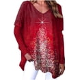 thumbnail image 2 of NWQKYZGH Women Tops Clearance Women Long Sleeve Casual Shirts Pullover Loose Tunic Tops Christmas Print V-Neck Blouse Rollbacks Wine 8(L), 2 of 5