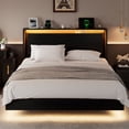 thumbnail image 4 of Einhomn Full Size Floating Bed Frame with  LED Lights & Charging Station,Wood Platform Bed Frame with Storage Headboard,Noise Free,No Box Spring Needed,Easy to Assemble-Black, 4 of 9