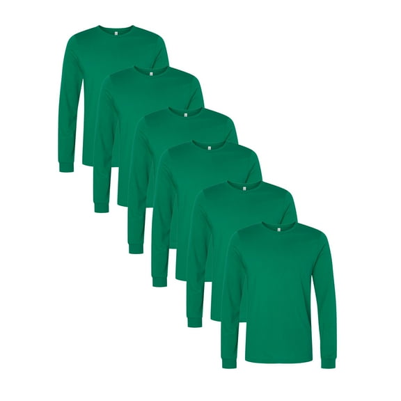 BELLA   CANVAS Unisex Jersey Long Sleeve T-Shirt, Arts and Craft Cotton Shirt, Kelly Tee, 6 Pack, S