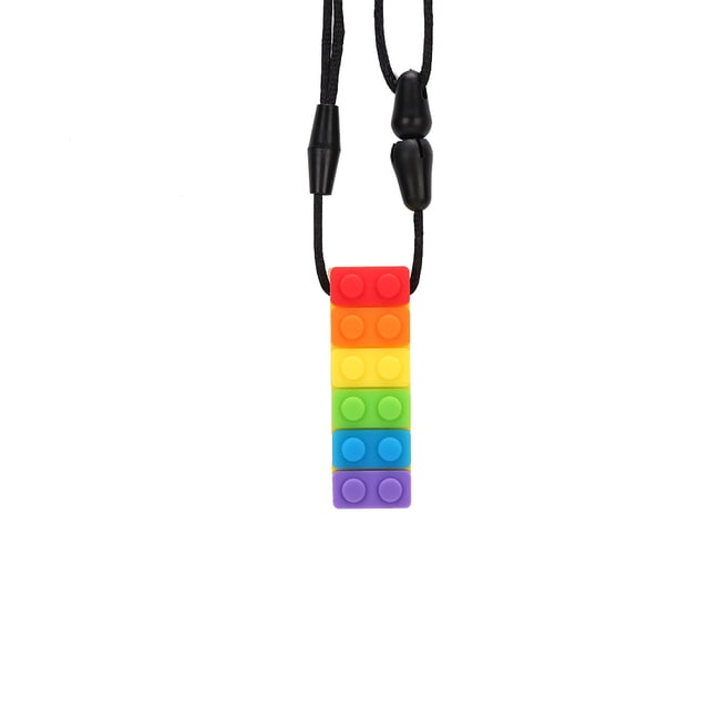 Teether Necklace Teether Pendant Silicone Teether Chewing Pendant Necklace Silicone Teether Building Block Shape High Temperature Resistant Chewing Pendant NecklaceYellow