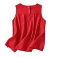 thumbnail image 4 of QIJUNTUO Women's Sleeveless Cotton Linen Blend Tank Top Breathable Summer Essential Relaxed Fit Casual Vest For Beach Vacation Layering Red, 4 of 5
