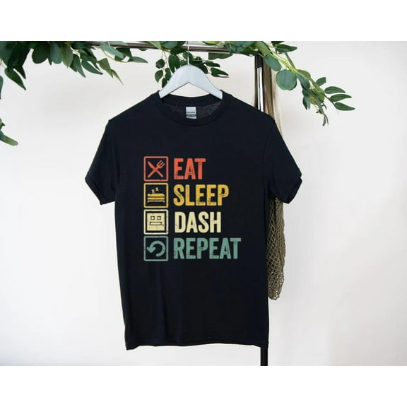 Eat Sleep Dash Repeat Funny Video Game Geometry Gamer Tee T-Shirt, for men & women, up to size 5XL