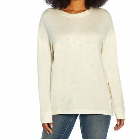 Three Dots Women's Speckled Long Sleeve Pullover Shirt (XX-Large, Ivory)