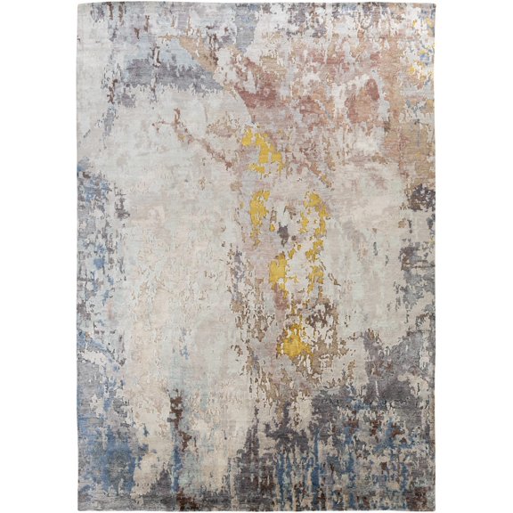 Hauteloom Troy Living Room, Bedroom Area Rug - Abstract Distressed Faded - Contemporary Modern Transitional - Gray, Beige, Blue - 2' x 3'