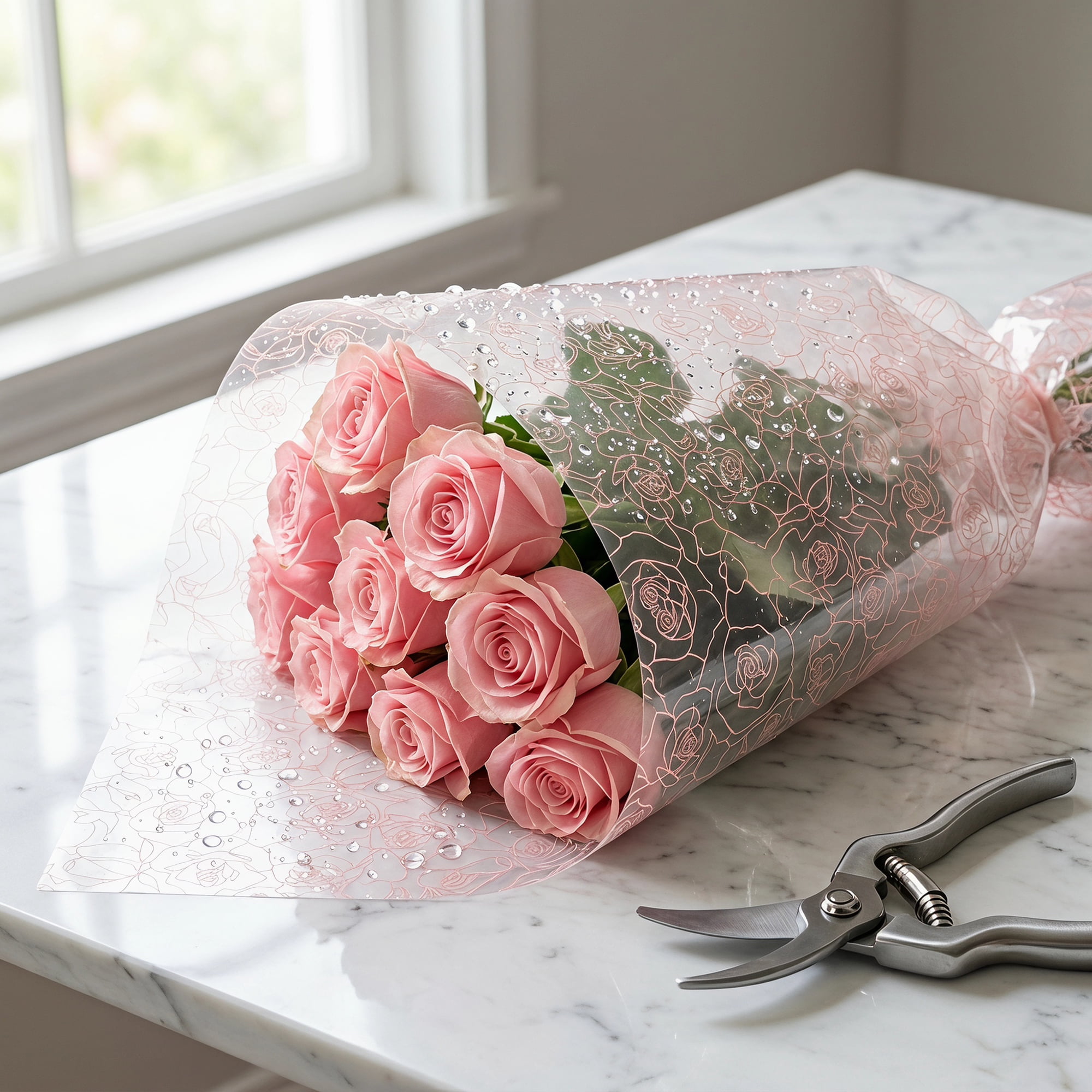 Unique Bargains Gift Wrapping Paper with Rose Pattern for Arrangements Pink 22"x 22"