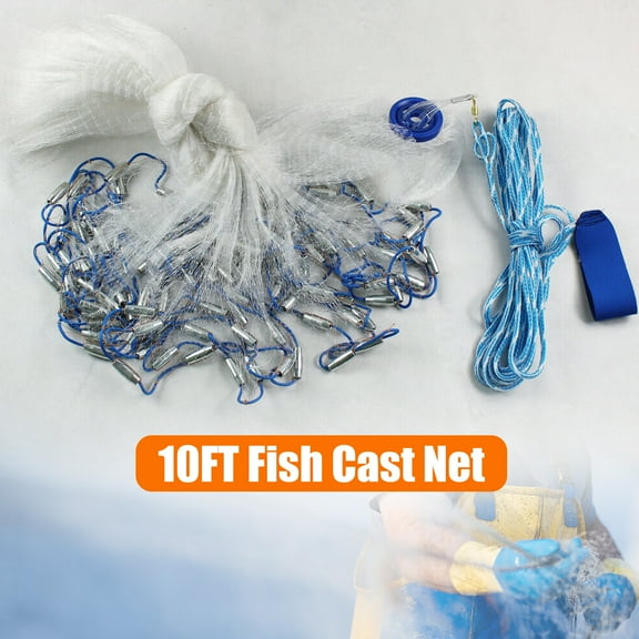 10FT Handmade Saltwater Fishing Cast Net with Sinker Cast Fishing Net Spin Network Bait Fish Net