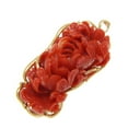 thumbnail image 2 of Genuine natural red coral flower pendant enhancer lapel pin brooch 14k gold, 2 of 8