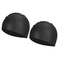 thumbnail image 1 of Gorra de natación de silicona Uxcell, gorra de natación impermeable antideslizante para adultos, negra, 2 piezas, 1 of 6