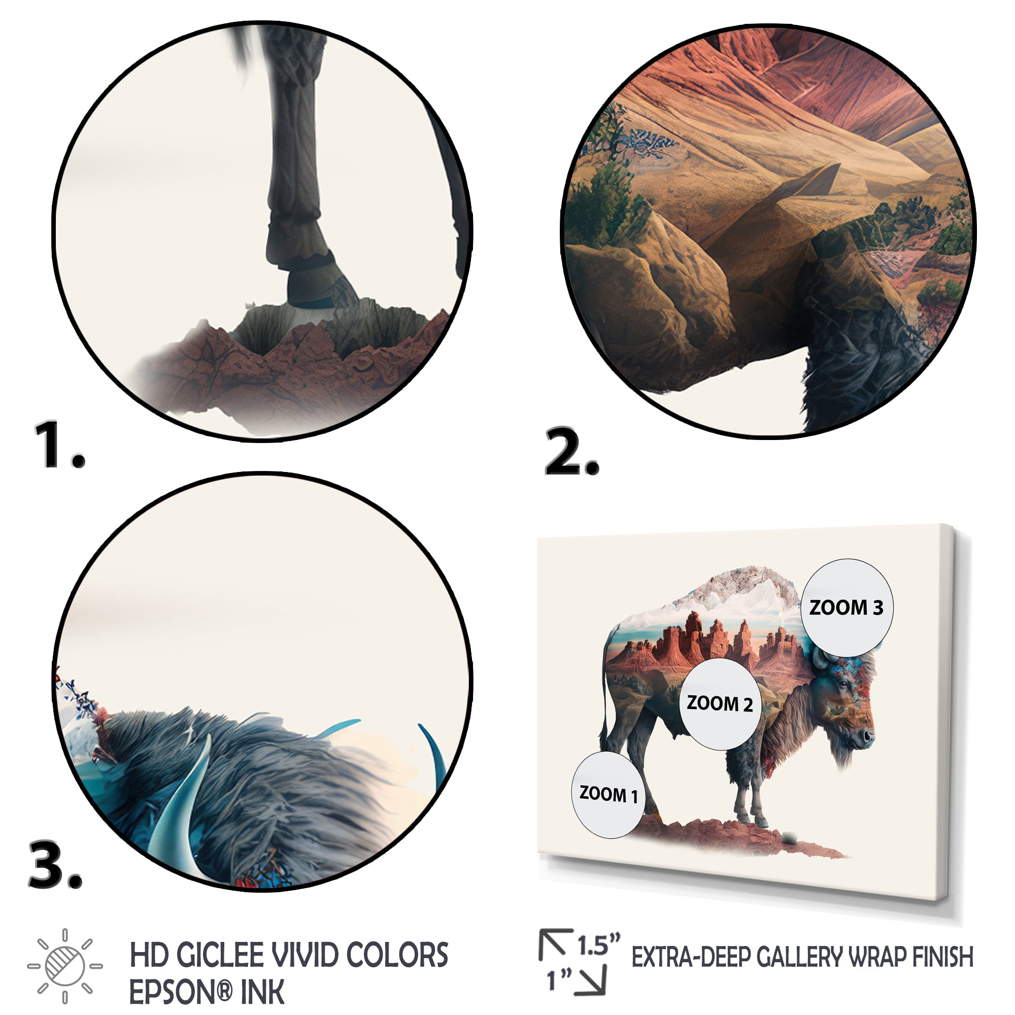 Designart Double Exposure Of A Buffalo With Nevada Landscape I Canvas Wall Art