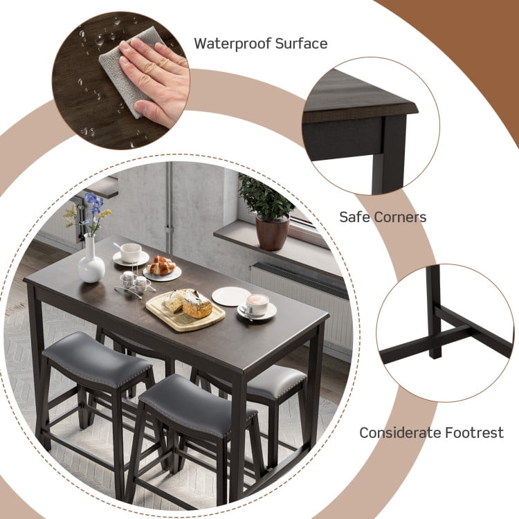 Finihen Dining Set, Dining Table Set, 5-Piece Dining Set with 4 Upholstered Stools, for Home, Restaurant, Gray Finihen Dining Set, Dining Table Set, 5-Piece Dining Set with 4 Upholstered Stools, for Home, Restaurant, Gray