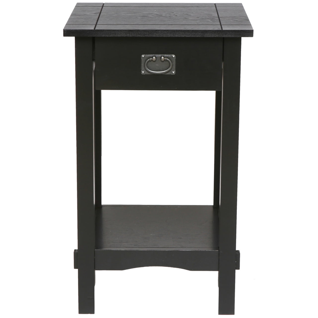 Legacy Decor Mission Style Telephone Night Stand End Table in Antique Black Finish With Drawer