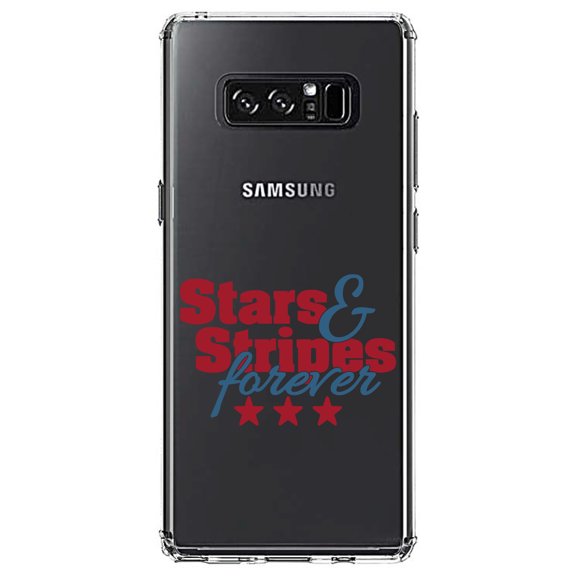 DistinctInk Clear Shockproof Hybrid Case for Samsung Galaxy Note 8 - TPU Bumper Acrylic Back Tempered Glass Screen Protector - Stars & Stripes Forever