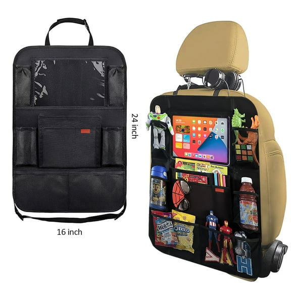 Luckybay Car Backseat Organizer with 10" Tablet Holder & 9 Storage Pockets – Kick Mats & Seat Back Protectors – Ideal Travel Accessories for Kids & Toddlers (16” x 24”)