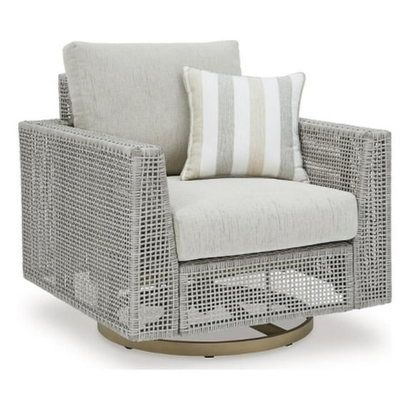 Bowery Hill Contemporary Gray Outdoor Swivel Lounge with Cushion