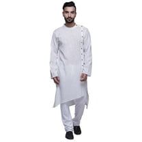 Atasi Mandarin Collar Mens Kurta Shirt Solid Satin Slub Long Kurta For Boys-XX-Large