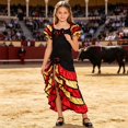 thumbnail image 4 of Kids Girls Dance Dress Spanish Short Sleeve Color Block Ruffles Tiered Irregular Hem Dresses For Stage Performance,Black,L, 4 of 5