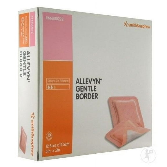 Smith & Nephew Silicone Foam Dressing 10 Ct | Allevyn Gentle Border Lite 5 X 5 Inch Square Adhesive | Hydrocellular Foam Dressing | Sterile Wound Dressing | Hydro Bandaids | Silicone Bandages