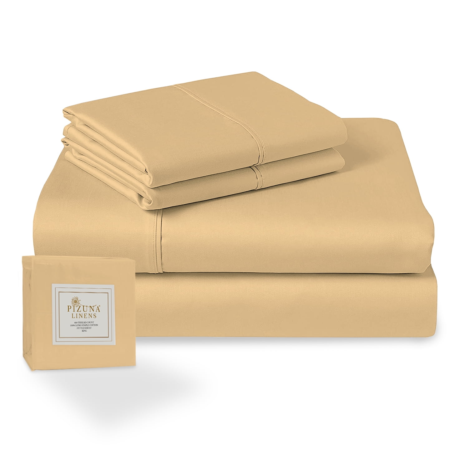 400 Thread Count Pure Beige 6pc Cotton Bed Sheets Queen Size with 4 Pillow Cases, 100 Long
