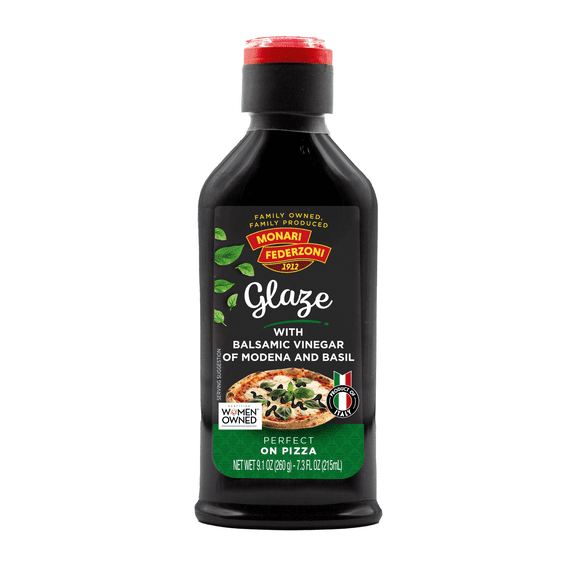 Monari Federzoni Basil Balsamic Glaze with Balsamic Vinegar of Modena IGP - Sweet & Tangy Gourmet Pizza Drizzle